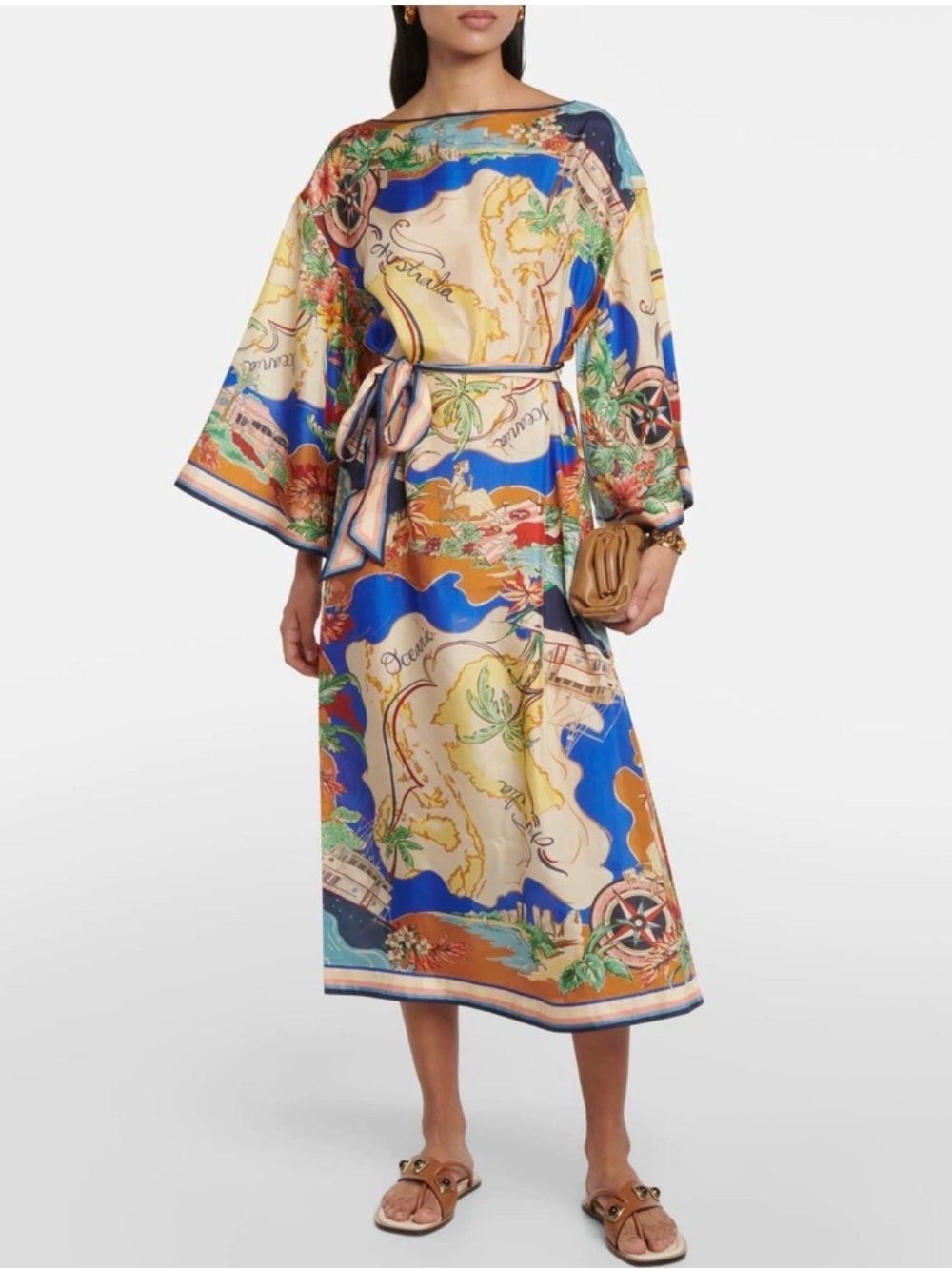 Zimmermann Multicolor Map-Print Silk Midi Dress